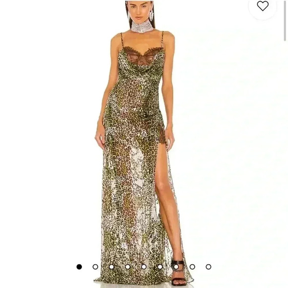 DUNDAS x REVOLVE Williamsburg Maxi Dress in Green Leopard Size L - Picture 1 of 8